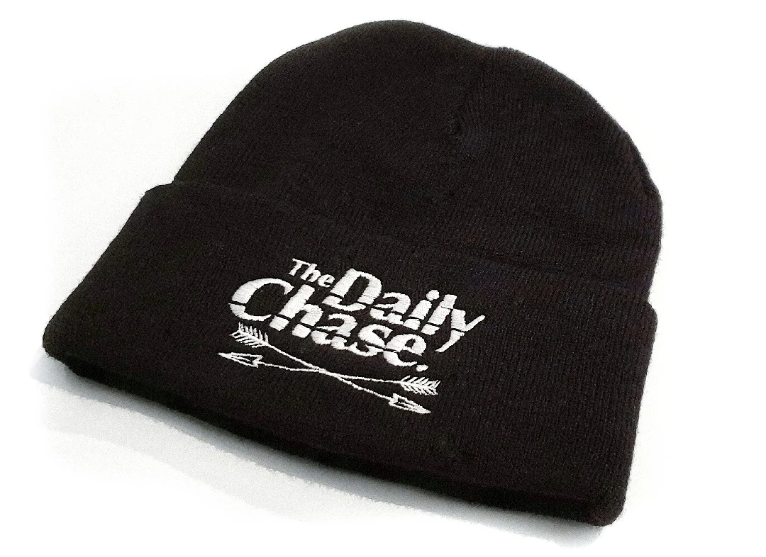 Black The Daily Chase beanie with custom embroidery