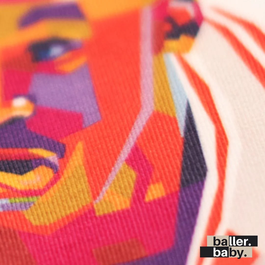 Close-up of a colourful detailed garment print
